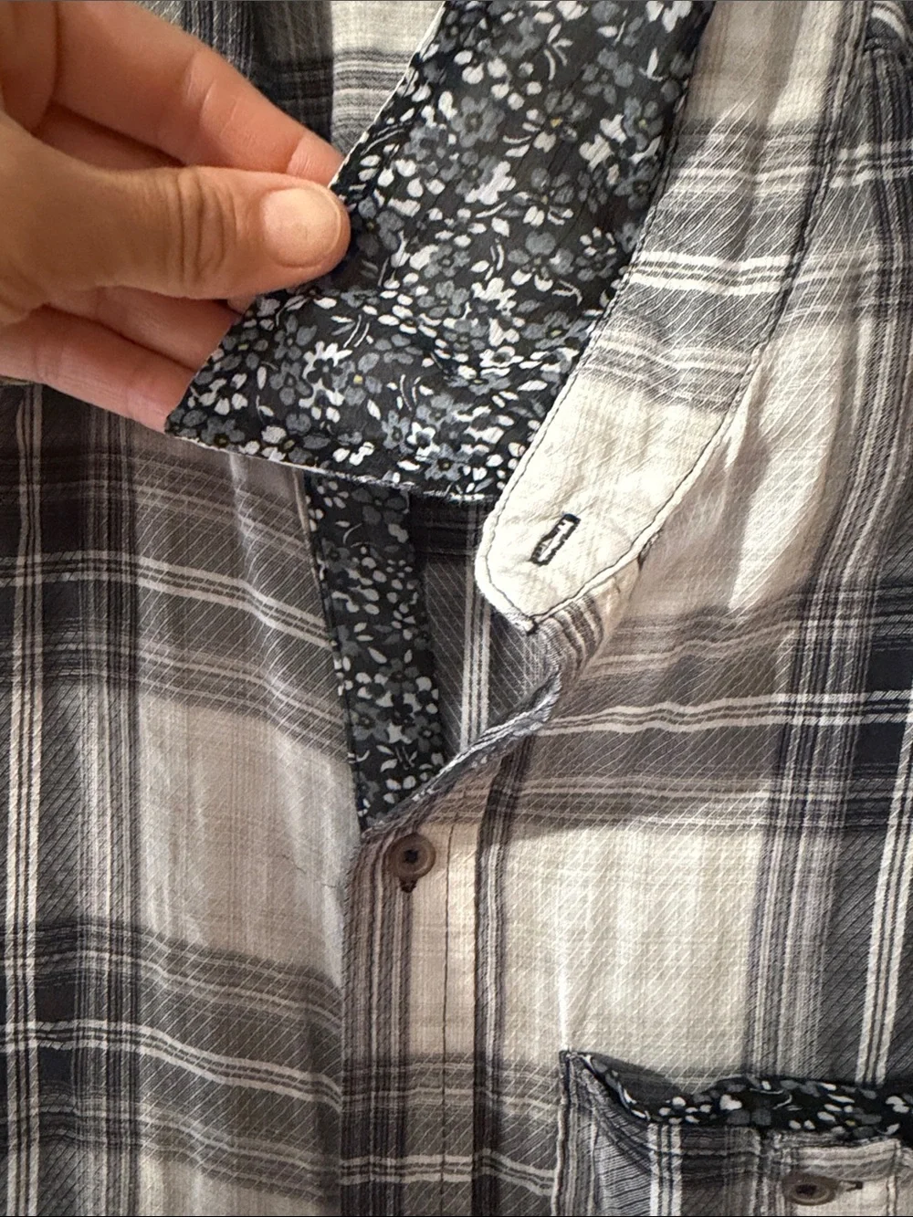 Free People Short-Sleeve Plaid Shirt in Black and White